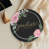 Afstuderen Hot Pink Floral Graduation Party Zwart Papieren Bordje