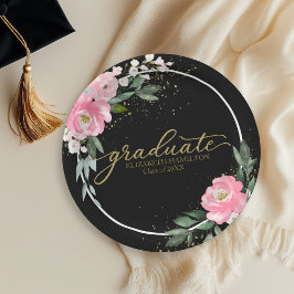 Afstuderen Hot Pink Floral Graduation Party Zwart Papieren Bordje