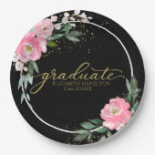 Afstuderen Hot Pink Floral Graduation Party Zwart Papieren Bordje (Voorkant)