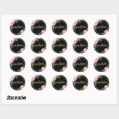 Afstuderen Hot Pink Floral Graduation Party Zwart Ronde Sticker (Vel)