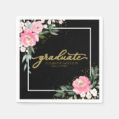 Afstuderen Hot Pink Floral Graduation Party Zwart Servet (Voorkant)