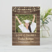 Afstuderen Houtsnaarlampjes Foto bedankt Aankondiging (Staand voorkant)