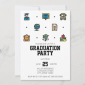 Afstuderen Icons Graduation Party Invitation Kaart (Voorkant)