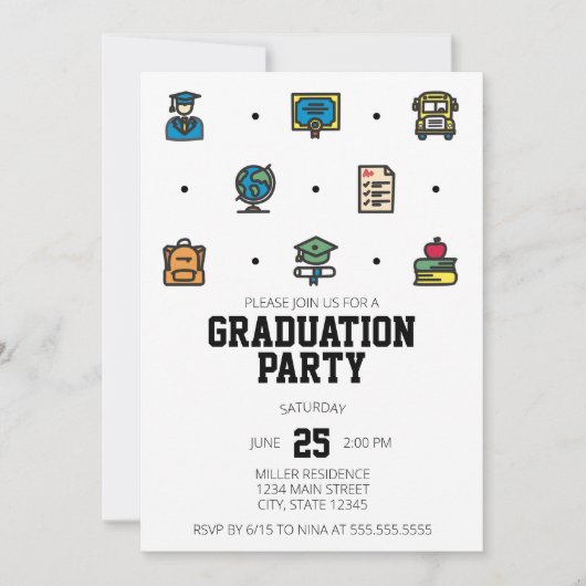 Afstuderen Icons Graduation Party Invitation Kaart (Voorkant)