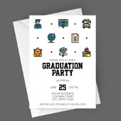Afstuderen Icons Graduation Party Invitation Kaart