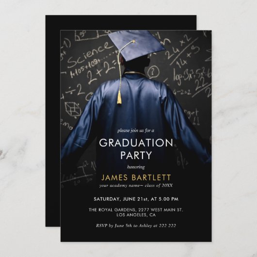 Afstuderen in Blue Gown met Mathematisch schoolbor Kaart (Voorkant / Achterkant)