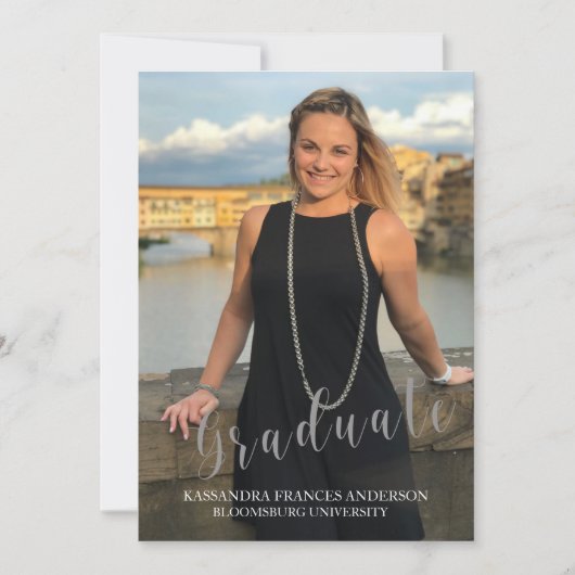Afstuderen in Silver Script Photo Afstuderen Kaart (Voorkant)