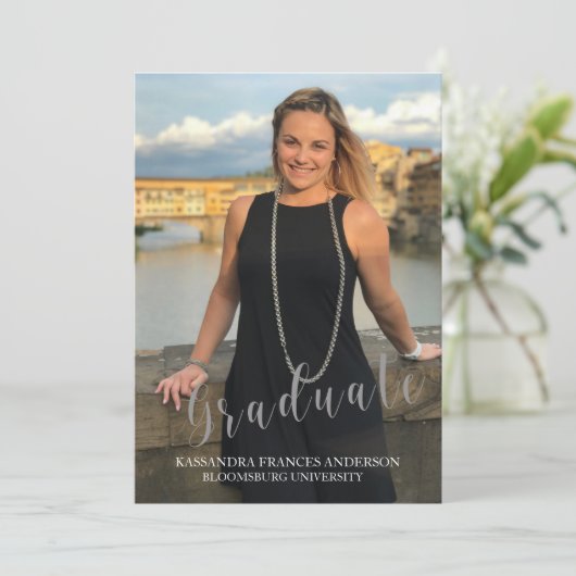 Afstuderen in Silver Script Photo Afstuderen Kaart (Staand voorkant)