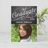 Afstuderen in Swirly Script Chalkboard met foto Kaart (Staand voorkant)