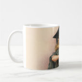 Afstuderen in vintage stijl, meisje met een baret koffiemok (Links)