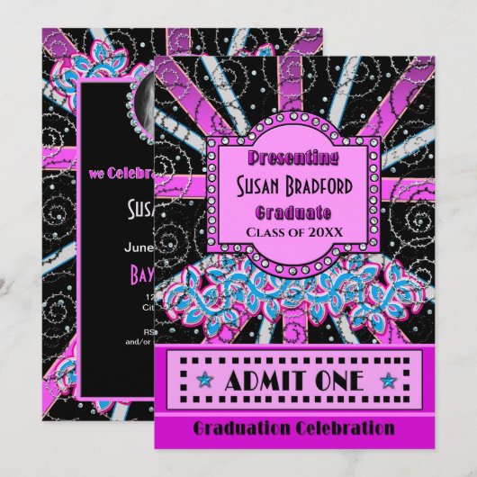 AFSTUDEREN-INVITATIE - BROADWAY TICKET/PHOT0 KAART (Voorkant / Achterkant)