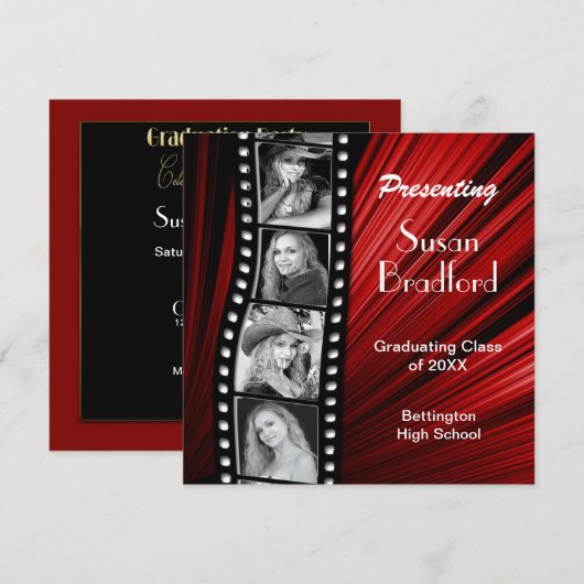 AFSTUDEREN-INVITATIE, filmstrip, foto's/jaar Kaart (Voorkant / Achterkant)