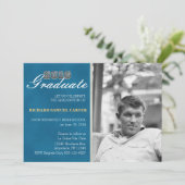 Afstuderen Invitation Boy Blue getextureerd Kaart (Staand voorkant)