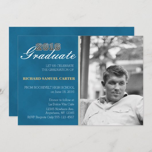 Afstuderen Invitation Boy Blue getextureerd Kaart (Voorkant / Achterkant)