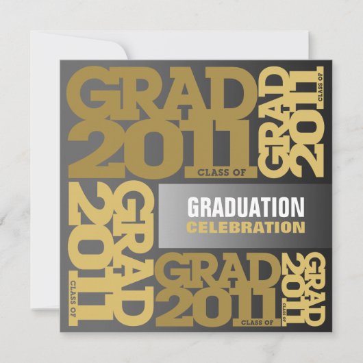 Afstuderen Invitation Celebrate 2011 Gold Black Kaart (Voorkant)