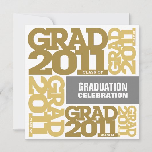 Afstuderen Invitation Celebrate 2011 Gold White Kaart (Voorkant)