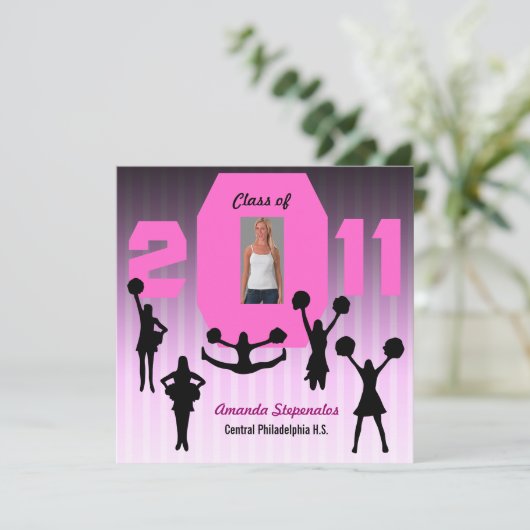 Afstuderen Invitation Cheerleader XCP194 Roze Kaart (Staand voorkant)