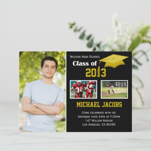 Afstuderen Invitation Class of 2013 Black Gold Kaart (Staand voorkant)