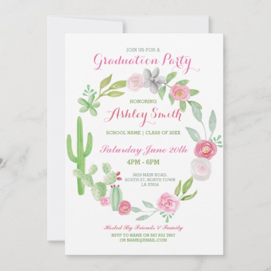 Afstuderen Invitation Party Fiesta Cactus Invite Kaart (Voorkant)