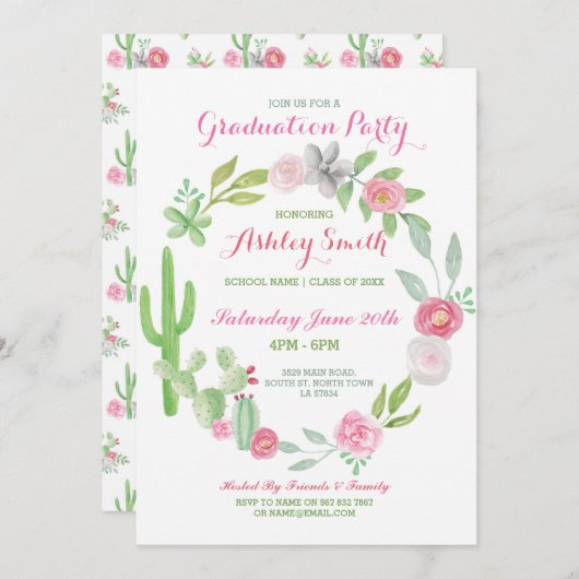 Afstuderen Invitation Party Fiesta Cactus Invite Kaart (Voorkant / Achterkant)