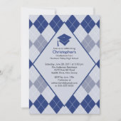 Afstuderen Invitation Preppy Blue Argyle Kaart (Voorkant)