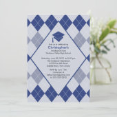 Afstuderen Invitation Preppy Blue Argyle Kaart (Staand voorkant)