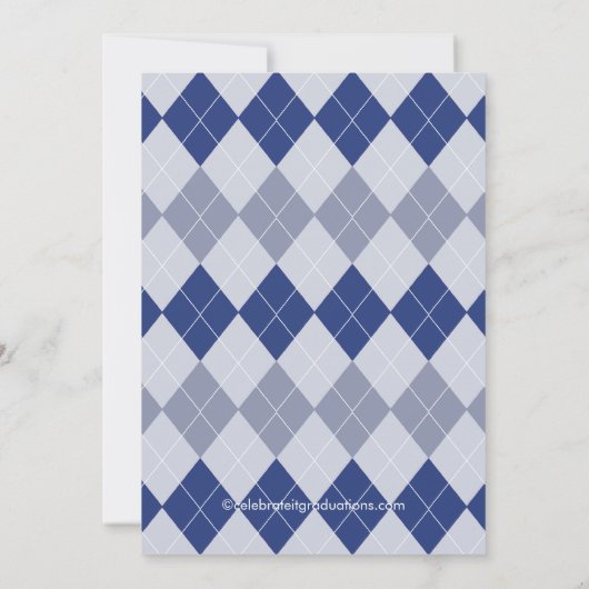 Afstuderen Invitation Preppy Blue Argyle Kaart (Achterkant)