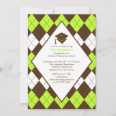 Afstuderen Invitation Preppy Brown & Green Argyle Kaart (Voorkant)