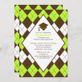 Afstuderen Invitation Preppy Brown & Green Argyle Kaart (Voorkant / Achterkant)