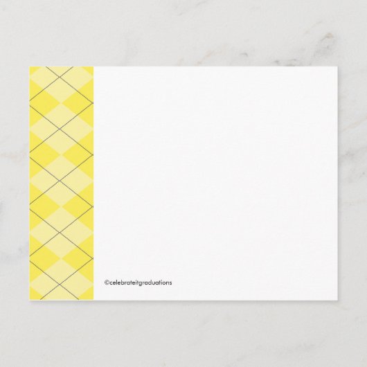 Afstuderen Invitation Preppy Yellow Argyle Uitnodiging Briefkaart (Achterkant)