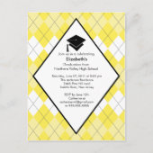Afstuderen Invitation Preppy Yellow Argyle Uitnodiging Briefkaart (Voorkant)