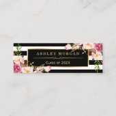 Afstuderen Invoegen Kaart Floral Black White Strip Contactkaartje (Voorkant)