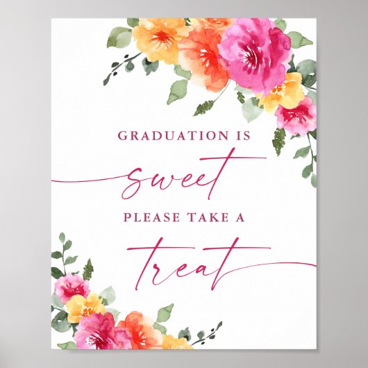 Afstuderen is een zoet feestelijk, helder bloemtek poster (Voorkant)