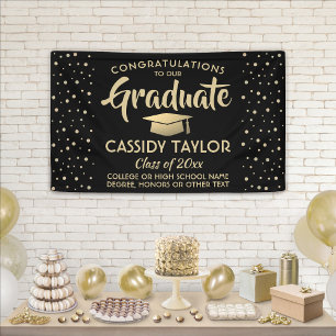 Afstuderen is gecomprimeerd Modern Black en Gold C Spandoek