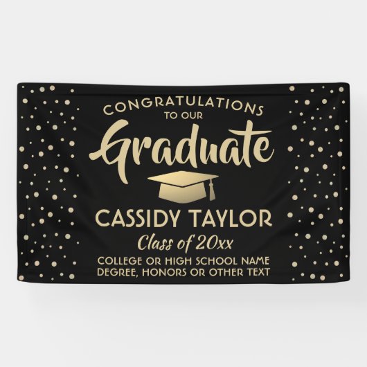 Afstuderen is gecomprimeerd Modern Black en Gold C Spandoek (Horizontaal)