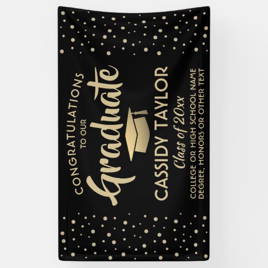 Afstuderen is gecomprimeerd Modern Black en Gold C Spandoek (Verticaal)