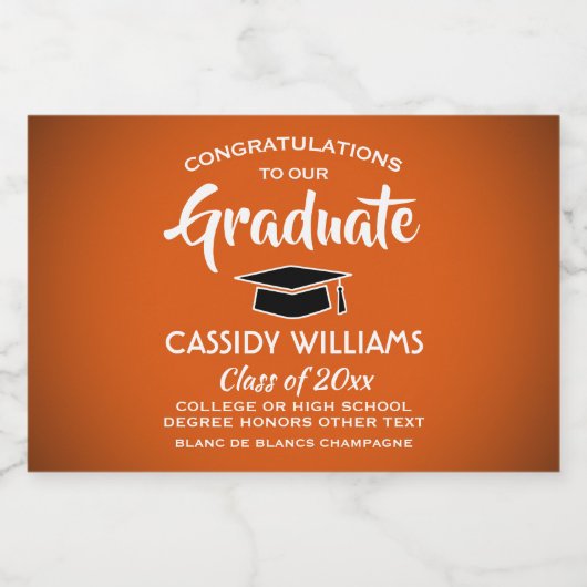 Afstuderen is Oranje wit zwart mini gesplitst Sparkling Wijnetiket (Enkel label)