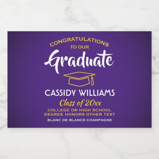 Afstuderen is Paars Gold Yellow Mini Split Sparkling Wijnetiket (Enkel label)