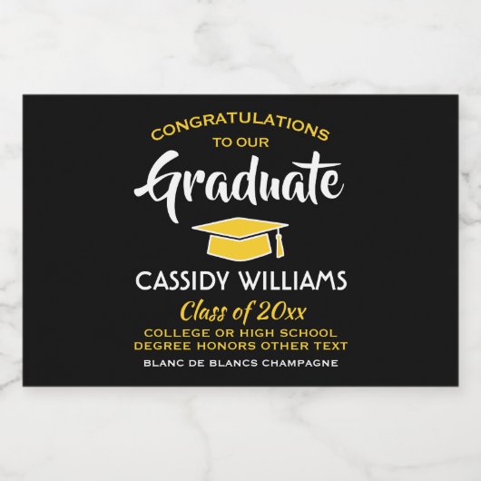 Afstuderen is zwart-goudgeel mini gesplitst sparkling wijnetiket (Enkel label)