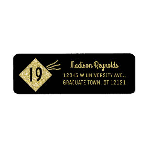 Afstuderen Jaar Afstudeerder Mortarboard Tassel Zw Etiket