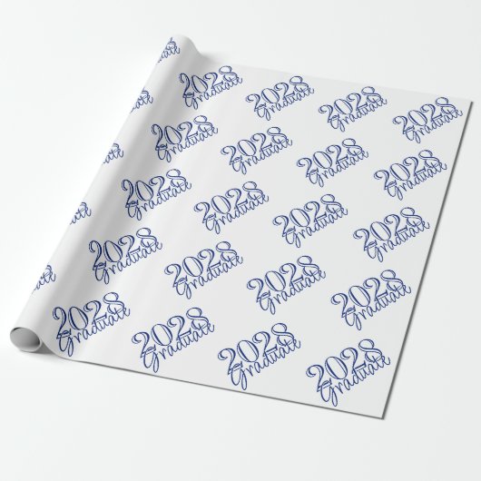 Afstuderen Jaar | Basic Wit op Blauw Celebration Cadeaupapier (Uitgerold)