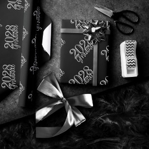 Afstuderen Jaar   Basic Zwart op wit Celebration Cadeaupapier