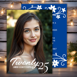 Afstuderen Jaar en Foto Blauw Afstudeerfeest Kaart