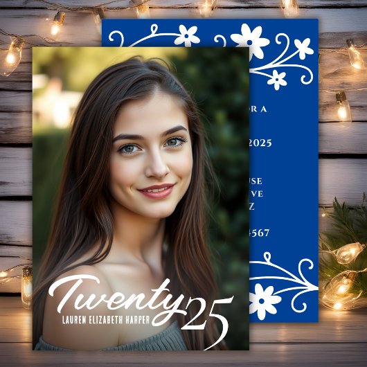 Afstuderen Jaar en Foto Blauw Afstudeerfeest Kaart