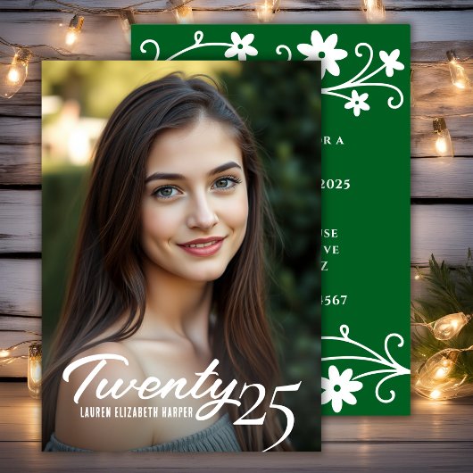 Afstuderen jaar en foto groene afstudeerfeest kaart