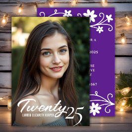 Afstuderen jaar en foto Paarse afstudeerfeest Kaart