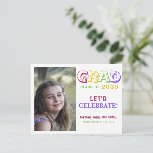 Afstuderen jaar kleurrijke middelbare school afstu briefkaart (Staand voorkant)