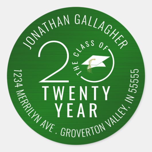 Afstuderen Jaar Metallic Groen Retouradres Ronde Sticker (Voorkant)