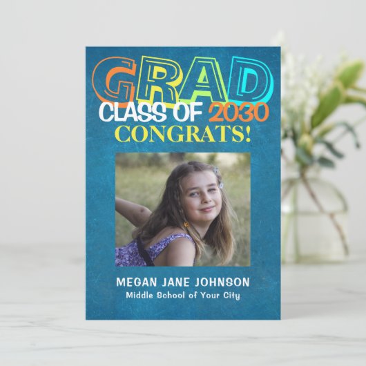 Afstuderen jaar middelbare school foto aankondigin (Staand voorkant)