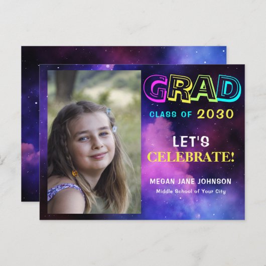 Afstuderen jaar neon glow middelbare school afstud briefkaart (Voorkant / Achterkant)